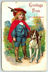Postcard 1908 Young Boy with hunting Dog  A9 - Picture 1 of 2