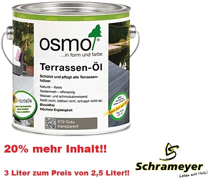 Osmo Terrassenöl Grau 019 naturgetönt seidenmatt in der 3-Liter Aktionsdose!!  - Bild 1 von 1