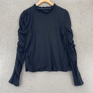 Maeve Anthropologie Top Womens Medium Black Ruffle Neck Long Ruched Sleeve Knit - Picture 1 of 11