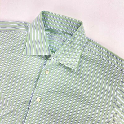 Camisa de vestir Holland & Sherry para hombre de algodón manga larga a rayas verdes • Talla 5 Foto 1 de 4