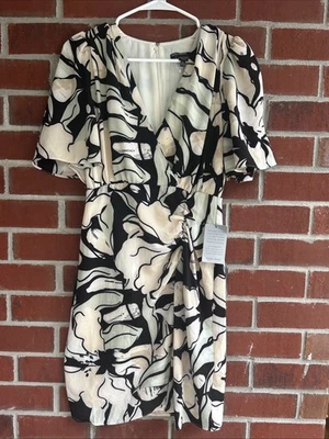 Maggie London Dress Women’s Size 2 Cream Green & Black with Gather At Waist NWT - Image 1 of 4