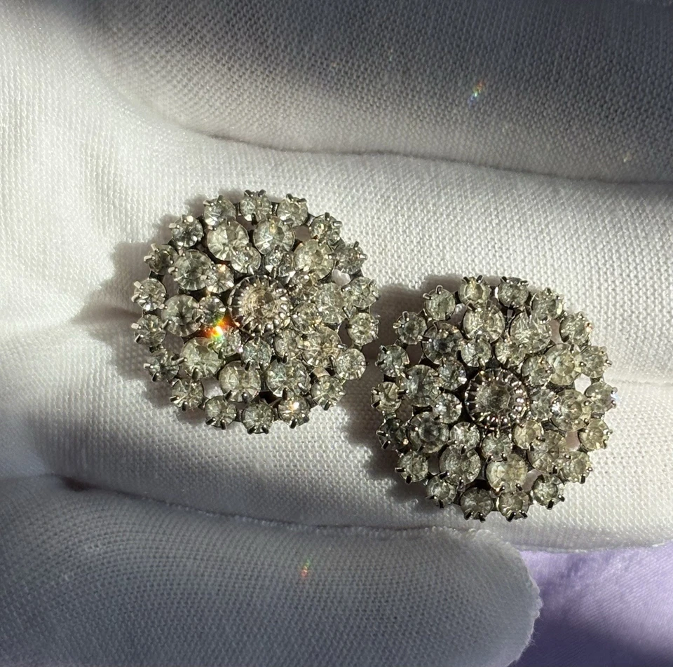 Vintage Clear Rhinestone Shoe Clips BEAUTIFUL Tiered Dome Prong Set PAT PENDING - Image 1 of 4