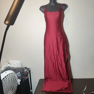 New Shein Red Full Length Open Back And Open Leg Spaghetti Strap Dress Medium - Picture 1 of 5