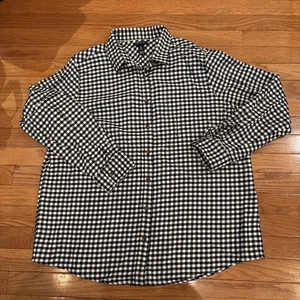 Lands End Flanell Button Down Hemd 18 schwarz/weiß kariert Baumwolle Langarm gebraucht, in einwandfreiem Zustand - Bild 1 von 8