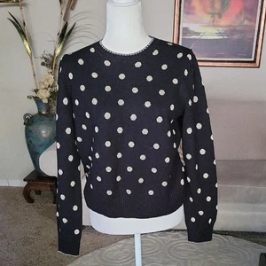 Adrianna Papell Black and Cream Polka Dot Sweater Size M - Picture 1 of 10