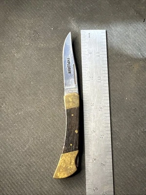 EXPLORER 11-222 口袋刀日本老式 440 不锈钢木材和黄铜 — 第 1/4 张图片