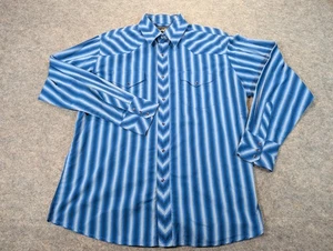 Camisa vaquera Wrangler Western para hombre grande azul a rayas perla a presión manga larga - Imagen 1 de 8