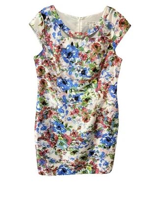 Liz Claiborne Dress Size 14 Multicolor Floral Zip Back Cap Sleeves Cut Out Neck  - Image 1 of 4