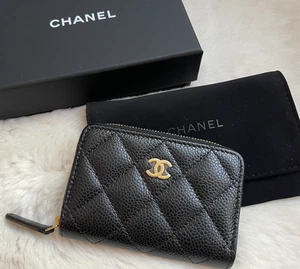 Brandneu Klassisch Chanel Kaviar Gesteppt Reißverschluss Geldbörse Schwarz CC Gold GHW - Bild 1 von 4