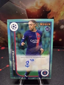 2023-24 Topps Merlin Cromo UEFA #AU-BB Bradley Barcola Aqua Auto/199 RC - Imagen 1 de 3