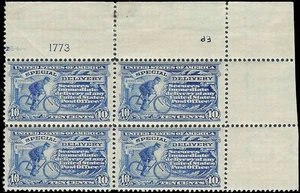 c1902 - #E6 10c Special Delivery Plate Number Corner Block of 4 - MNH, OG - Read - Picture 1 of 3
