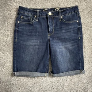 Seven7 Sunset Bermuda Shorts Womens Size 6 Denim Stretch Dark Wash Blue Cuffed - Picture 1 of 8