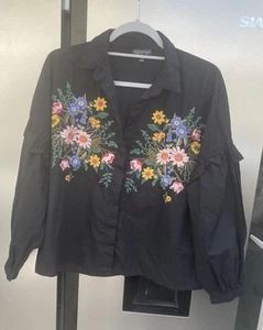 Topshop Black Floral Embroidery Shirt - Picture 1 of 4