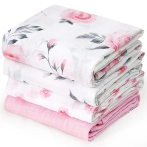 4 Pack Baby Muslin Swaddle Blankets, 100% Cotton and Ultra Soft Breathable Re... - Picture 1 of 7