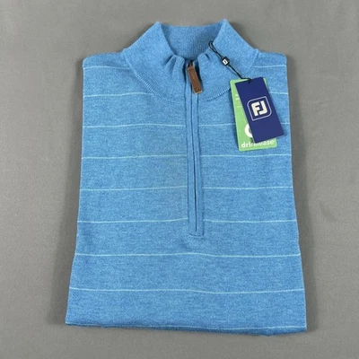 FootJoy Golf Sweater Wool Heather Stripe 1/4 Zip Large Blue NWT MSRP $150 - Image 1 of 4