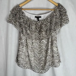 White House Black Market Sz M Zebra Print Off the Shoulder Top Y2K Rave Stretch - Picture 1 of 9