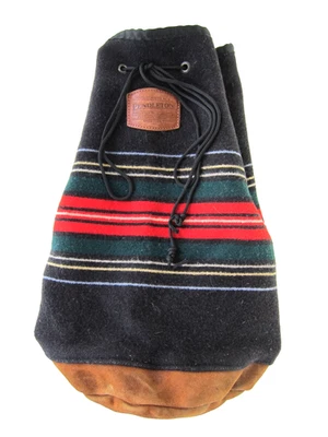 Vintage Distressed Pendleton Wool Black Red Green Blanket Leather One Strap Bag - Image 1 of 4