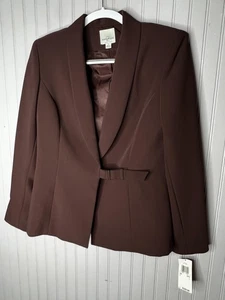 Anne Klein 2 Blazer Womens Size 8 Brown Cocoa Bow Waist Shawl Collar Career - Picture 1 of 14