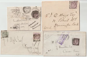 1882/97 4 x LONDON PMK COVERS LATE FEE SQUARED CIRCLES GONE AWAY B OF E RETURNED - Picture 1 of 2