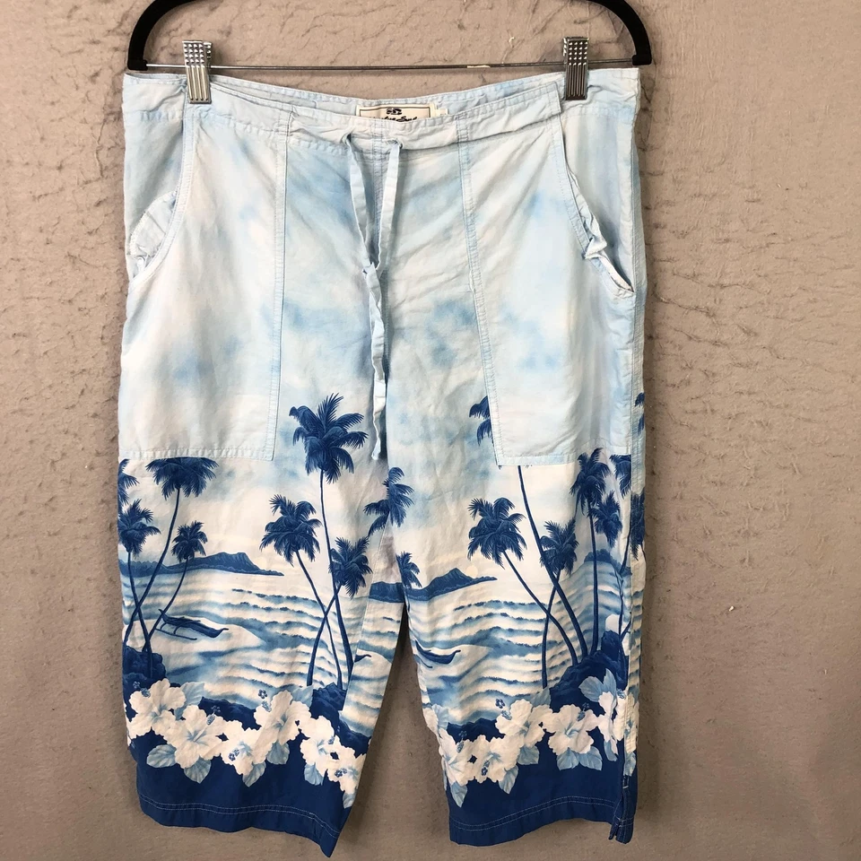Pantalones Cortos Honolua Surf Co Para Hombre Medianos Azul Blanco Hawaiano Floral Palmera Playa Foto 1 de 4
