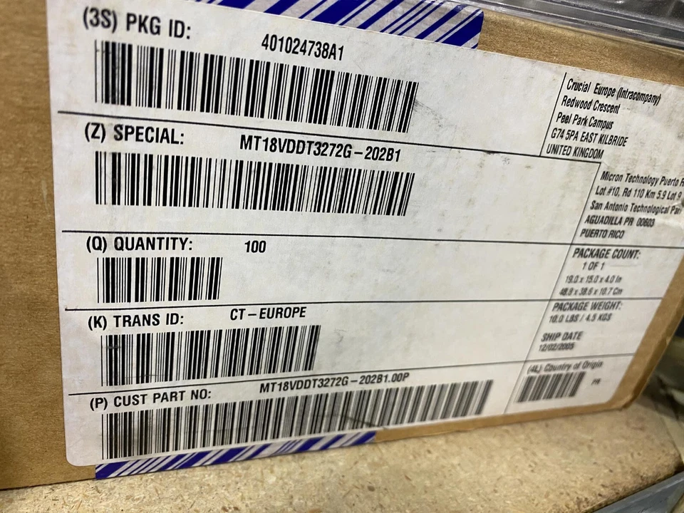 Box of 100 Micron MT18VDDT3272G-202B1 256MB Original -Contact us for quantity - Image 1 of 1