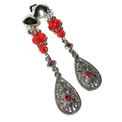 Ohrclips silberf rot Strass Clips lang - Bild 1 von 3