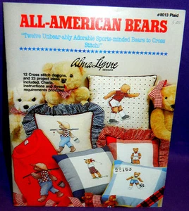 Alma Lynne All-American Bears Cross Stitch Chart Book Sport Golf Soccer Baseball - Picture 1 of 2