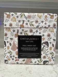 FALL MUSHROOMS & PUMPKINS Full Sheet Set Cynthia Rowley Sheets NEW pumpkin - Picture 1 of 4