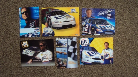 Lot of 6 diff - Rusty Wallace #2 " AMTRAK / Lite - MILLER BEER " NASCAR POSTCARD Cover