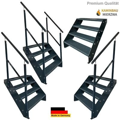 KAMINBAU MIERZWA Escalera Premium 4 peldaños antracita ancho 60-140cm H: 76cm escalera exterior barandilla
