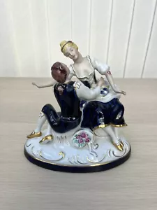 Royal Dux Bohemia Vintage Blue Victorian Courting Couple Figurine Czechoslovakia - Picture 1 of 12