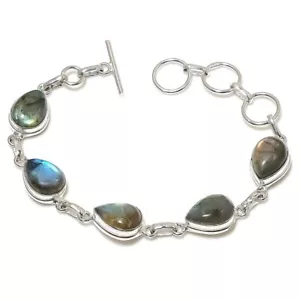 Labradorite Gemstone Handmade 925 Sterling Silver Jwelery Bracelet Size 7-8" - Picture 1 of 1