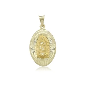 Colgante Medalla Ovalada Virgen María Oro Amarillo Sólido 14K - Dije Collar Guadalupe - Imagen 1 de 8