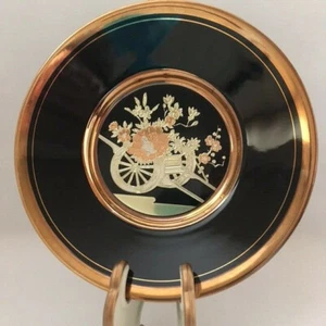 Vintage Art Of Chokin Plate 24 K Gold Edged Black Flower Cart - Picture 1 of 4