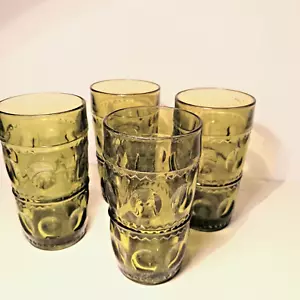 4 Vintage 60er Jahre Indiana Glas Kings Crown Daumenabdruck Becher Avocado Grün - Bild 1 von 5