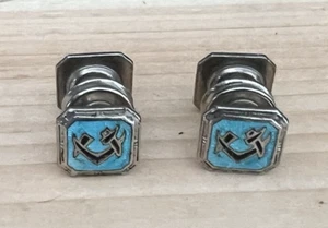 Vtg Masonic Turquoise Enameled LAVICO Kwik To Button Snap Cuff Links - Picture 1 of 8