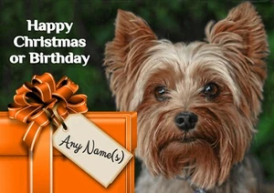 Personalised Yorkie Yorkshire Terrier Birthday or Christmas Card + insert A5 - Picture 1 of 3