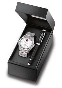 855272 BRISBANE BRONCOS NRL TEAM LOGO STAINLESS STEEL WRIST WATCH & PEN GIFT SET - Bild 1 von 1