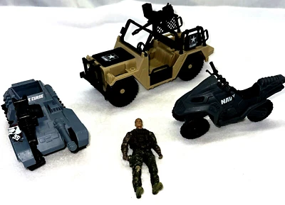 Vintage Military Action Figures Lot w/ Army Jeep, Tank, Cycle & Soldiers Mixed - Image 1 of 4