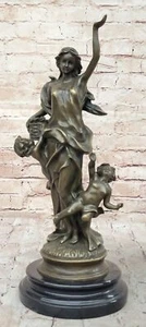Real Bronze Statue Stone Love Goddess Venus Loving Her Sons Cupid Sculpture Deco - Picture 1 of 10