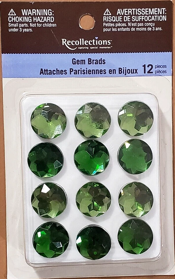 RECUERDOS Brads Decorativos Grandes PIEDRAS PRECIOSAS - VERDE - 12 piezas Foto 1 de 2