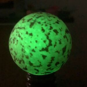 Green Luminous Quartz Crystal Glow In The Dark Stone Sphere Ball With Base Craft