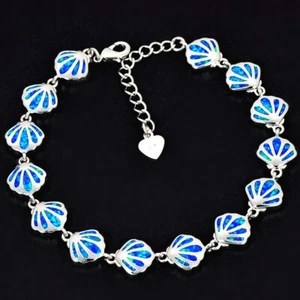 Hawaii Blue Opal Shell Bracelet 925 Sterling Sliver Jewelry For Women Girls - Picture 1 of 5