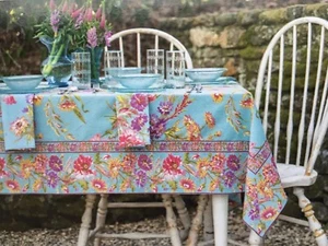 APRIL CORNELL Wildflower Tablecloth AQUA 60x102” Turquoise Pink Yellow Green NEW - Picture 1 of 4