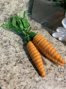 3 Carrots Jute Twine with Green Straw Top Easter Ornaments 8.5 l x 1" w S1 - Picture 1 of 4
