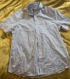 Ralph Lauren Chaps Mens Button Up Short Sleeve Shirt Pink Blue Plaid Large - Picture 1 of 10