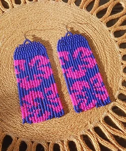 Handmade Beaded Flower Earrings Fringe Tassels Dangle Drop Earrings For Women - Picture 1 of 11