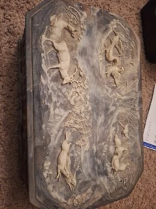 Vintage Original Incolay Stein Schmuckkästchen groß Jäger Jagd Maximalist MCM - Bild 1 von 13