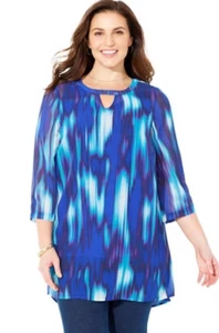 Catherines Women's Plus Size Hi-Low Keyhole Accent Flowy 3/4 Sleeve Tunic 4X - Picture 1 of 12