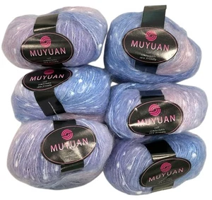 Lot 6 Dot Mohair Alpaca Blue Purple Pink Dot Color Gradient 50g Each - Picture 1 of 2